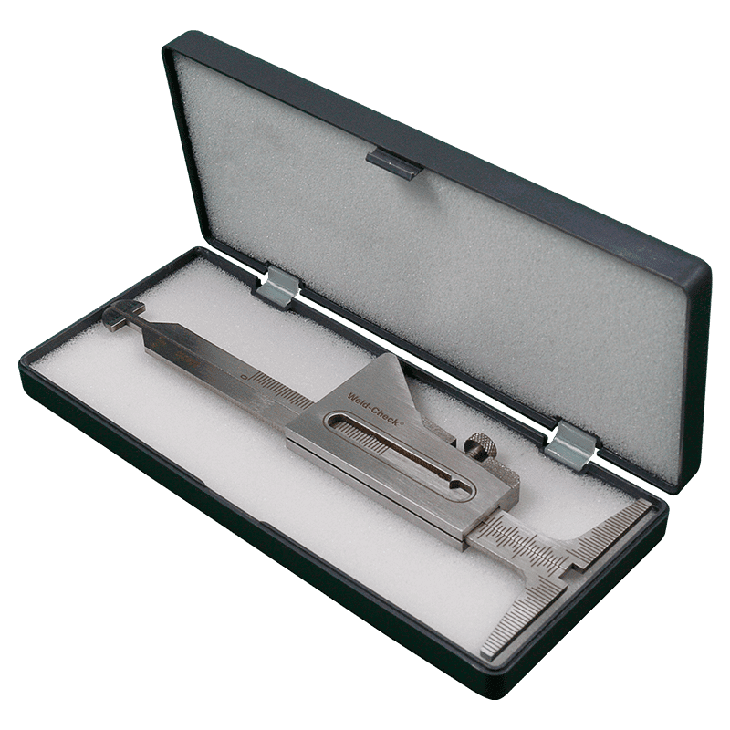 Parweld Weld-Check mechanical weld inspection gauge supplied in its fitted case. Reference equipment photograph.