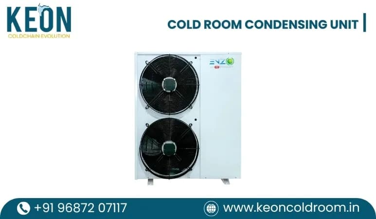 Keon cold-room condensing unit with two condenser fans. Reference equipment photograph.