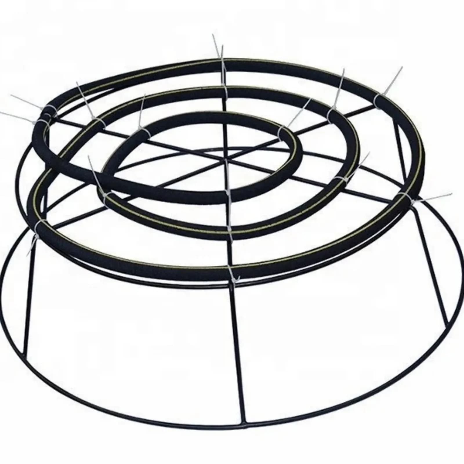 Microporous pond aeration diffuser disc made from tubing supported on a circular frame. Reference equipment photograph.
