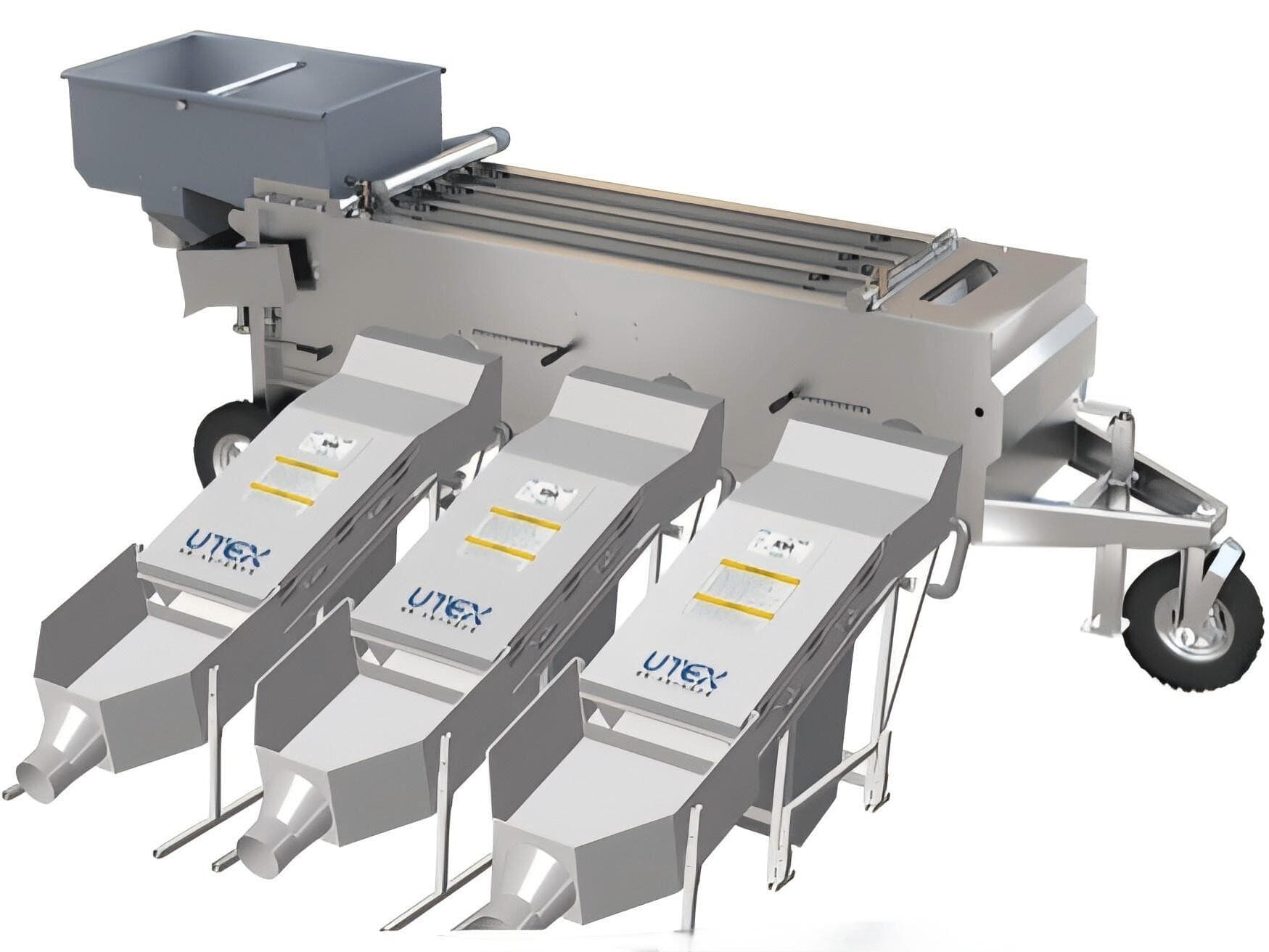 Manufacturer illustration of the Utex fish counting unit with fish-guiding channels and control enclosure. Manufacturer product illustration.