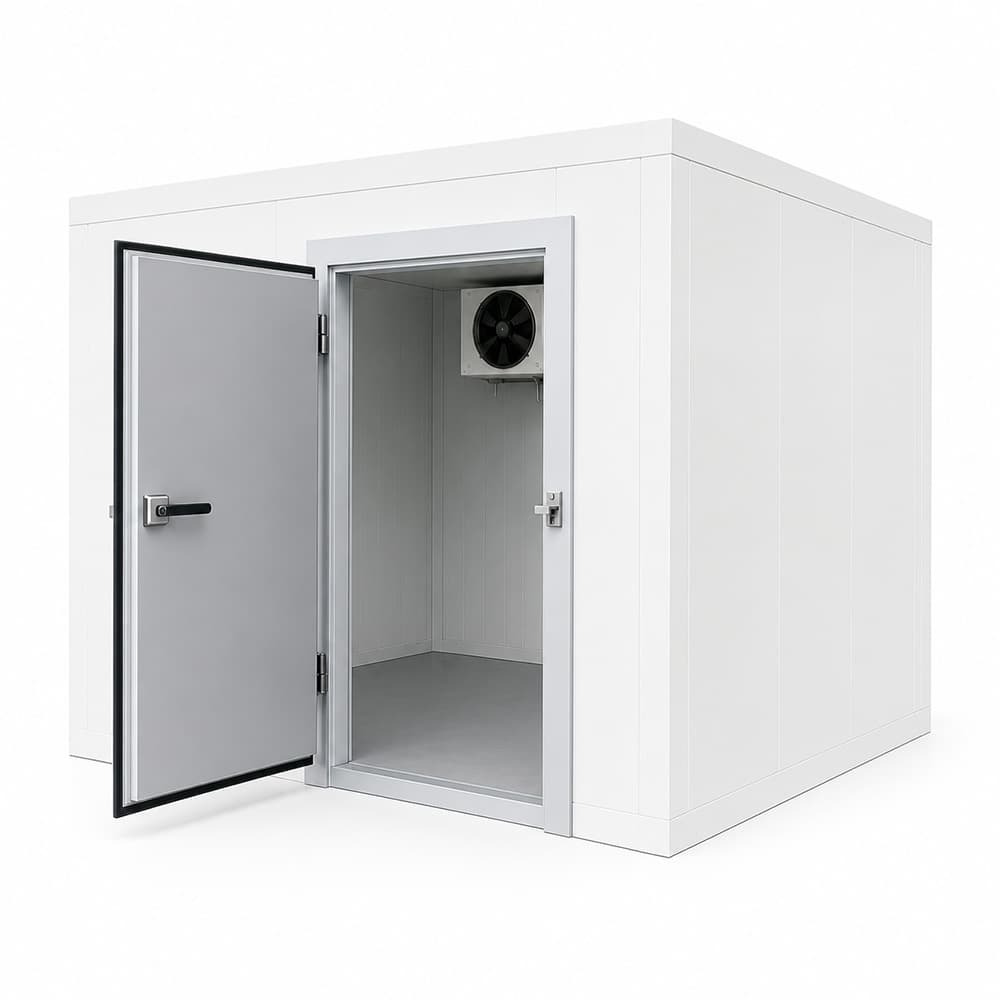 Frigomac manufacturer product rendering of a modular insulated-panel room. Manufacturer product illustration.
