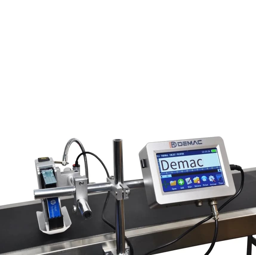Lancing inline thermal inkjet station with cartridge head, controller and conveyor. Reference equipment photograph.