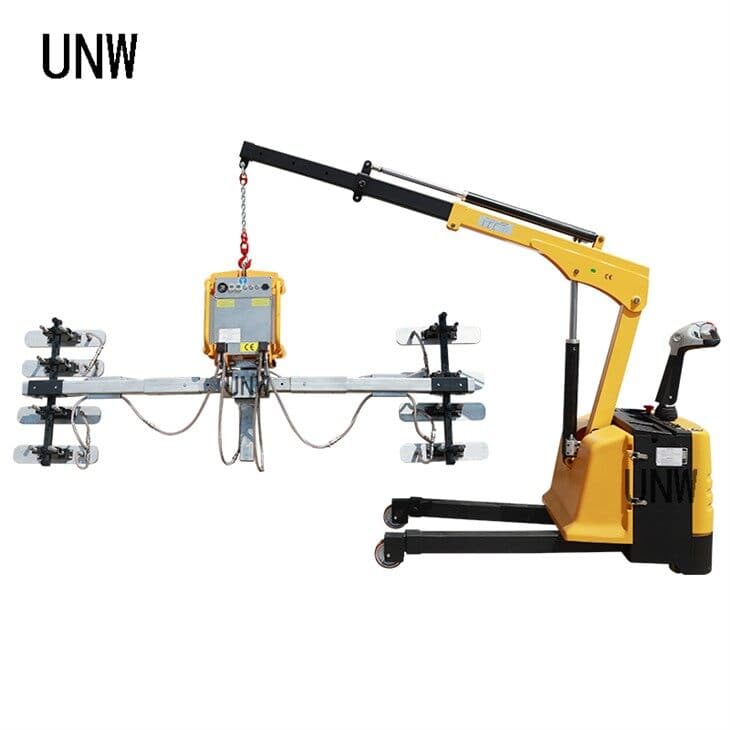 Unid suspended panel vacuum gripping frame shown with a lifting crane. Reference equipment photograph.