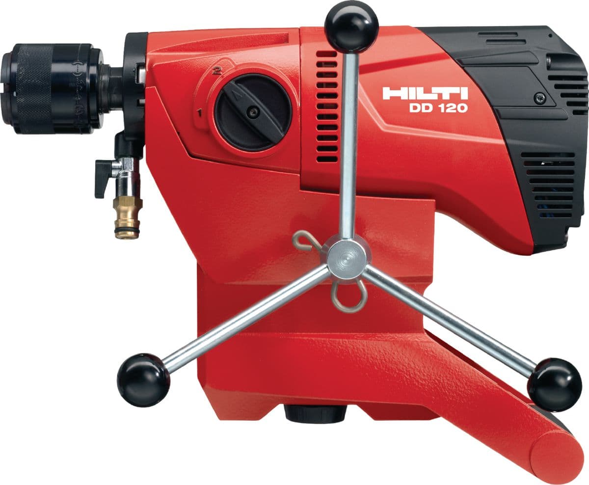 Hilti diamond coring drive unit with feed handle and core-bit connection. Reference equipment photograph.