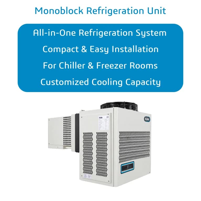 Mooncoldroom integrated monoblock refrigeration package. Reference equipment photograph.