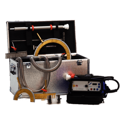 Coesfeld holiday detection kit with an instrument, inspection electrodes, cables and transport case. Reference equipment photograph.