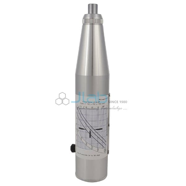Jainco concrete rebound hammer with an impact plunger and scale on its body. Reference equipment photograph.