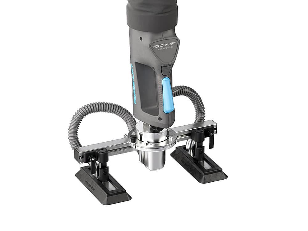 AERO-LIFT Force-Lift vacuum tube control head with a carton suction attachment. Manufacturer product illustration.