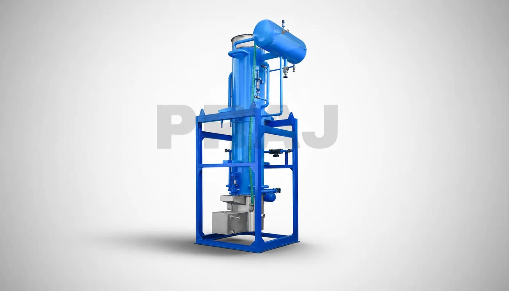 Praj manufacturer product rendering of a blue tube-ice evaporator system. Manufacturer product illustration.