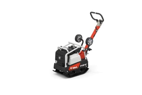 Bobcat reversible plate compactor with handles, enclosed engine and broad base plate. Reference equipment photograph.