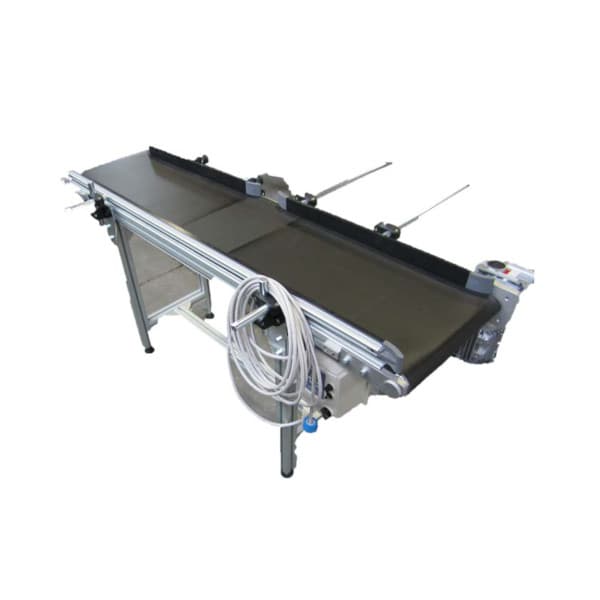 Nimax motorized coding conveyor with guides and wiring. Reference equipment photograph.