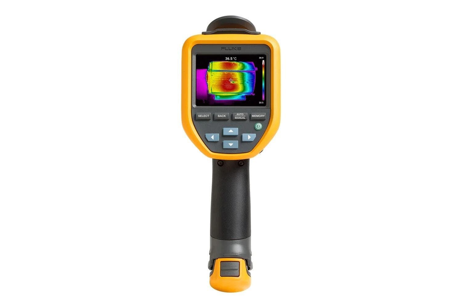 Fluke TiS55+ handheld thermal camera with a pistol grip and image display. Reference equipment photograph.