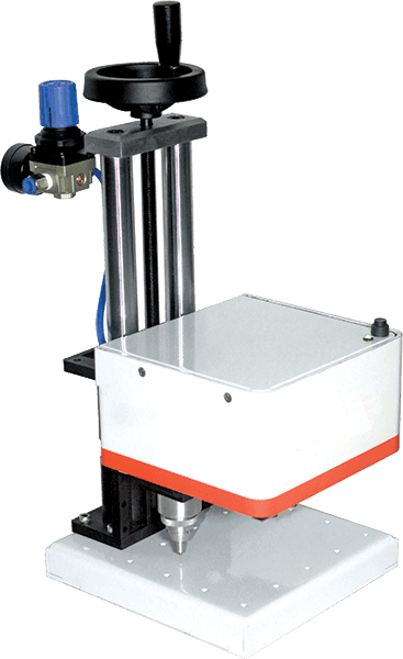Monode Simple Marker pneumatic dot peen station with column and air controls. Reference equipment photograph.