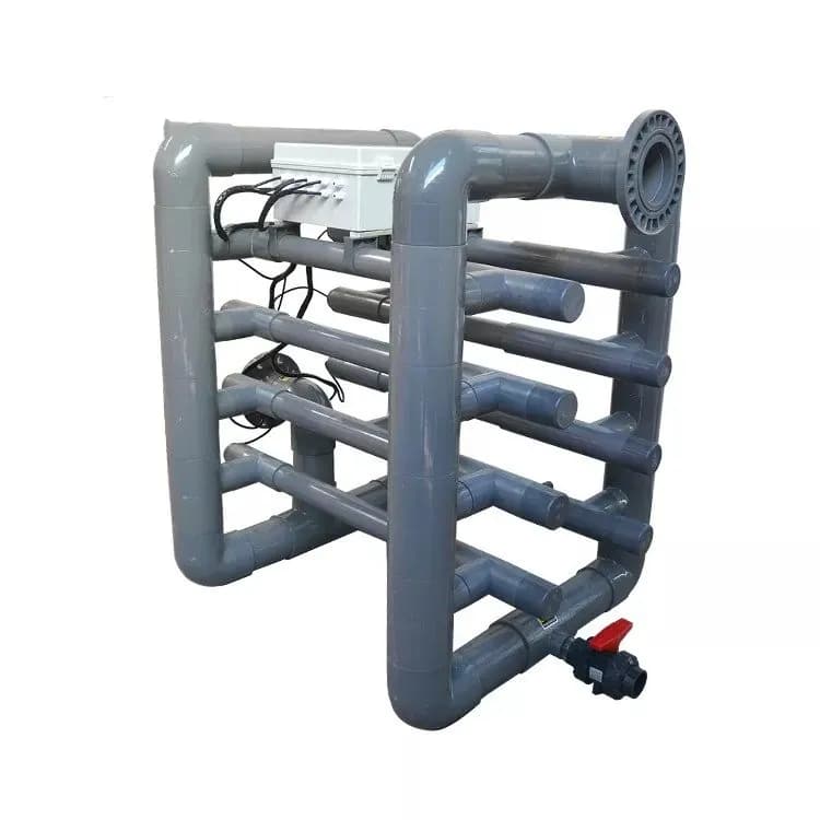 SIGMA UV water treatment assembly with parallel lamp chambers, headers and water connections. Reference equipment photograph.