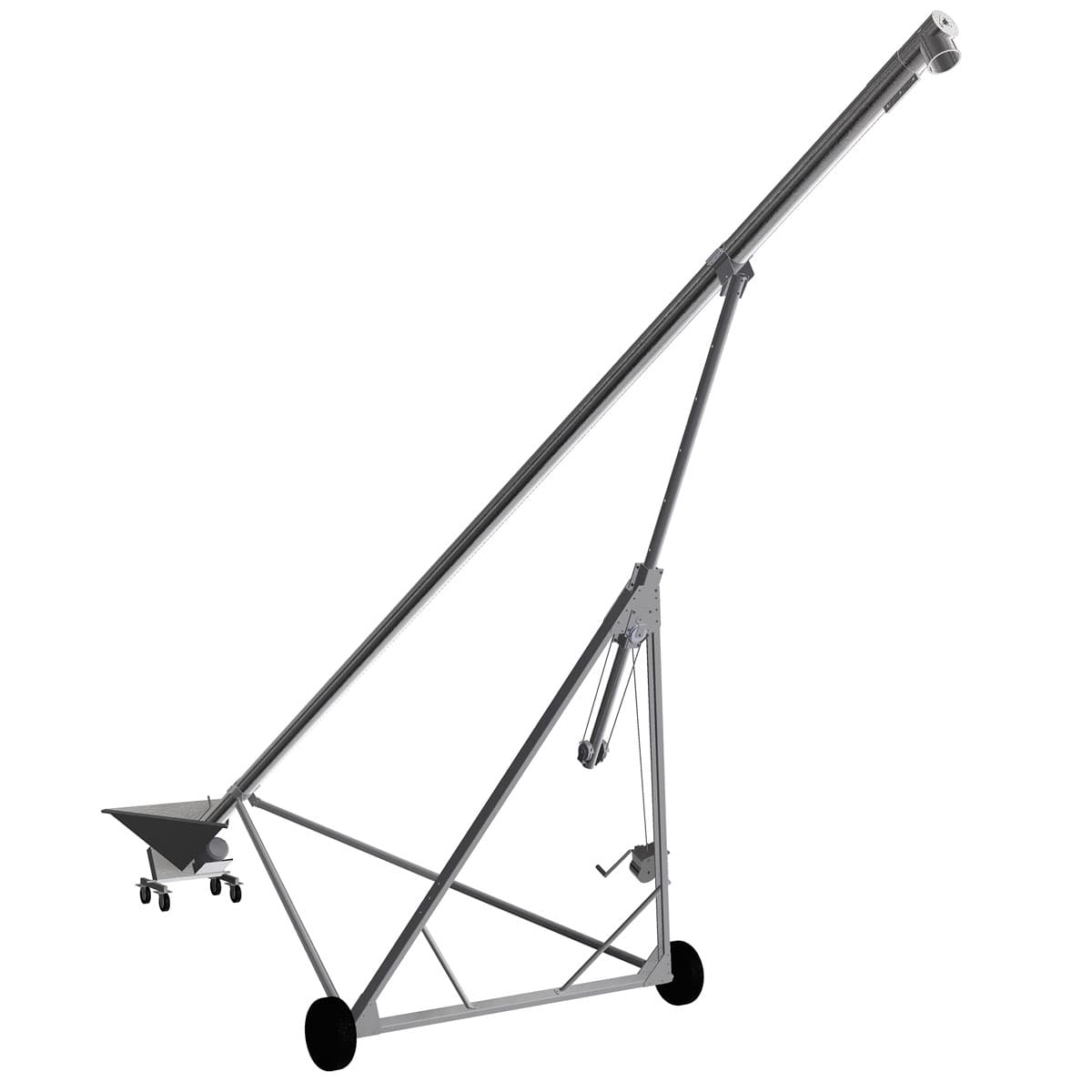 Manufacturer product illustration of a mobile tubular screw conveyor with a feed hopper, inclined tube and wheeled support. Manufacturer product illustration.
