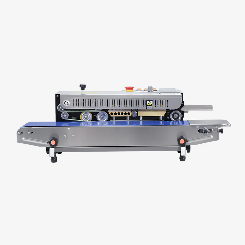 Front view of FRB-770I showing sealing path and compact conveyor