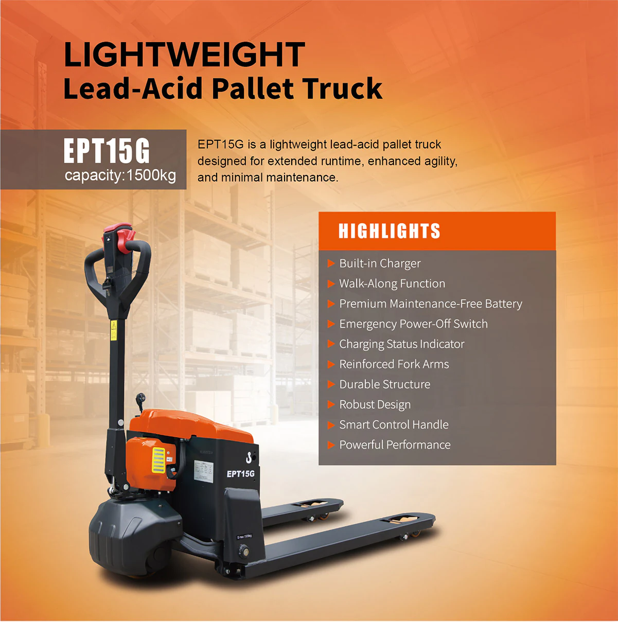 NOBLELIFT EPT15G model-labelled manufacturer sheet with complete truck view.