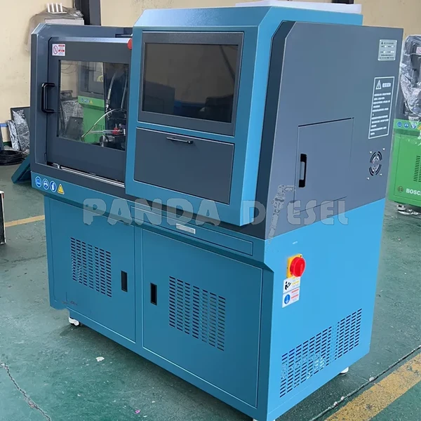 Blue CR518-page injector test-bench reference with protective working chamber and screen