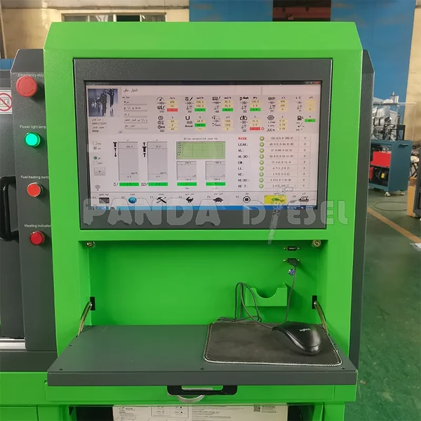 Panda Diesel control screen and operator shelf on a green test-bench reference