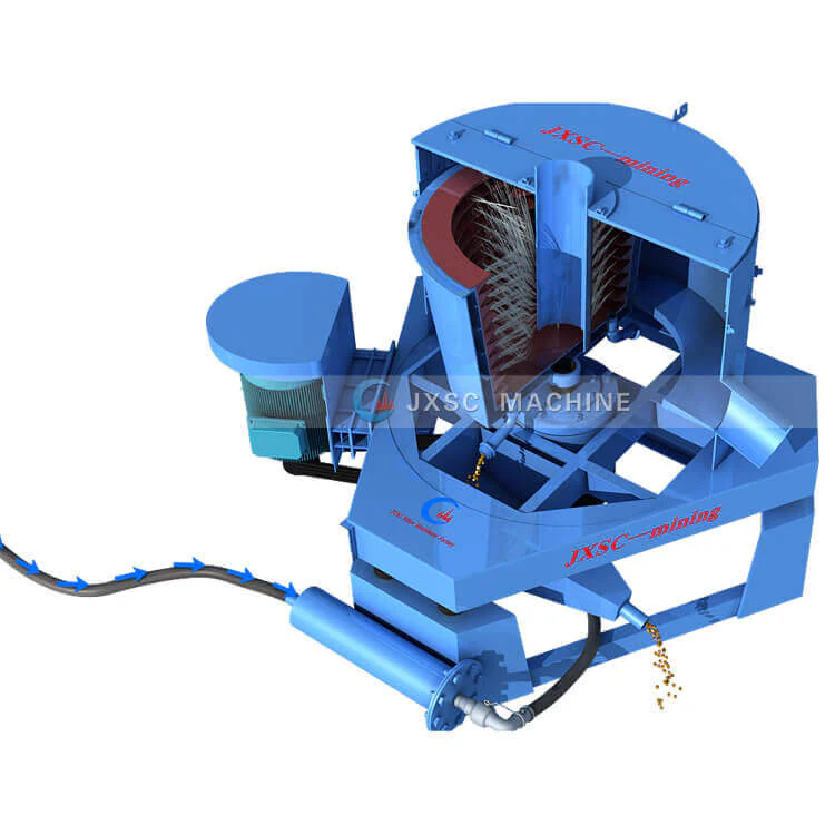 Manufacturer cutaway showing the concentrator bowl, feed path and discharge arrangement