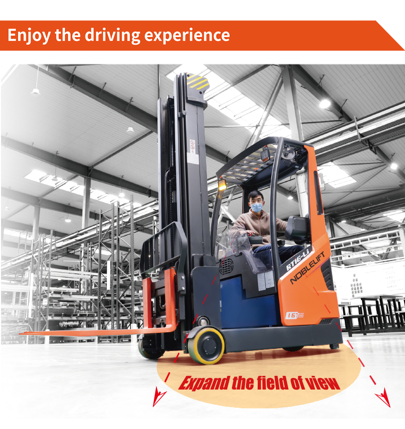 RT16Li manufacturer operator-position and visibility board. It illustrates a warehouse arrangement rather than a documented GLOBSEEK installation.