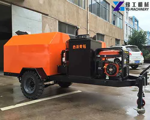 Orange YG-800 mobile asphalt-regenerator reference on a trailer frame
