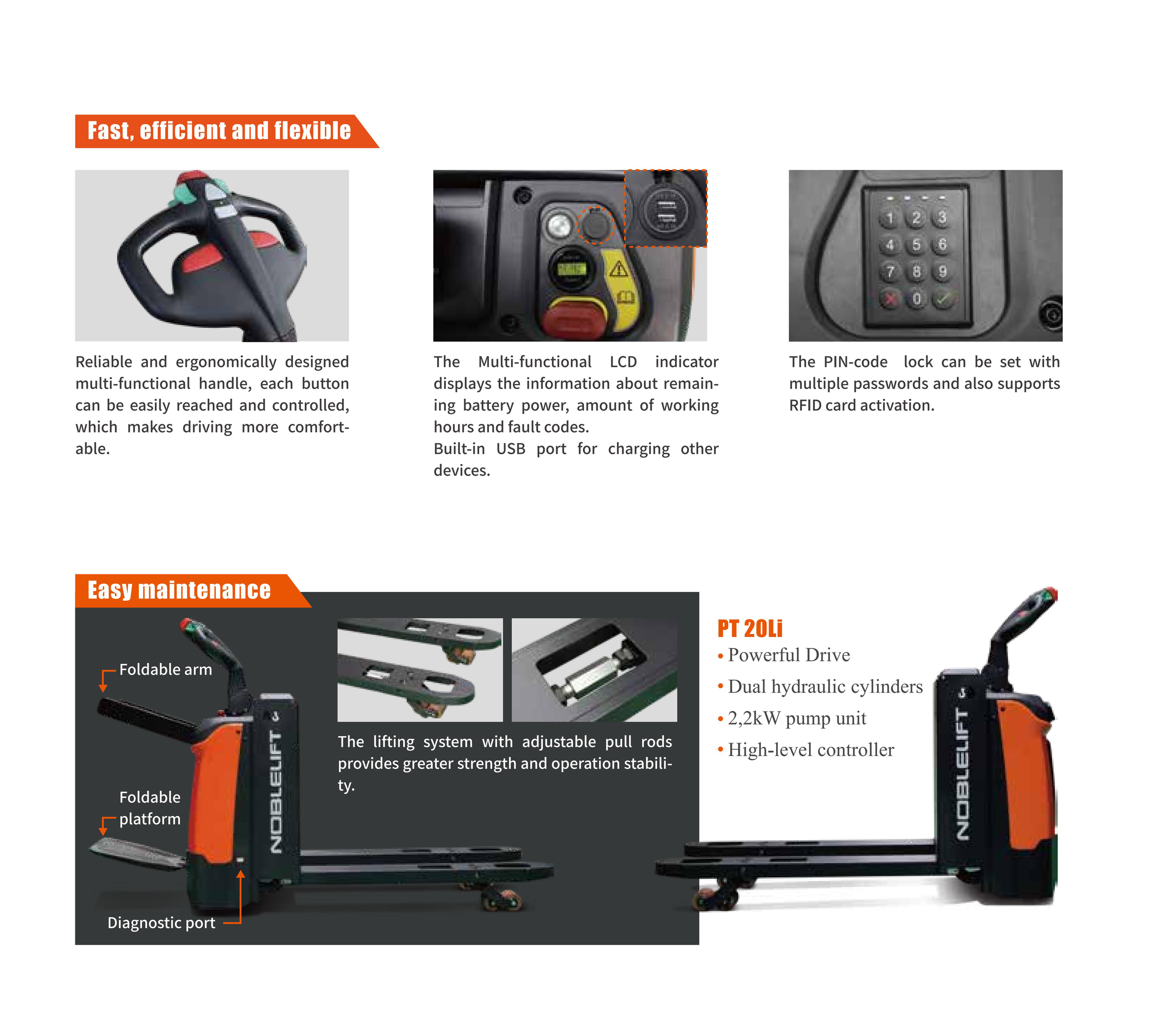 PT20Li control and service-feature board, including the illustrated folding platform.