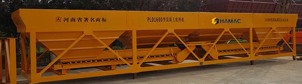 Manufacturer photograph marked PLD1600, showing the aggregate bin arrangement.