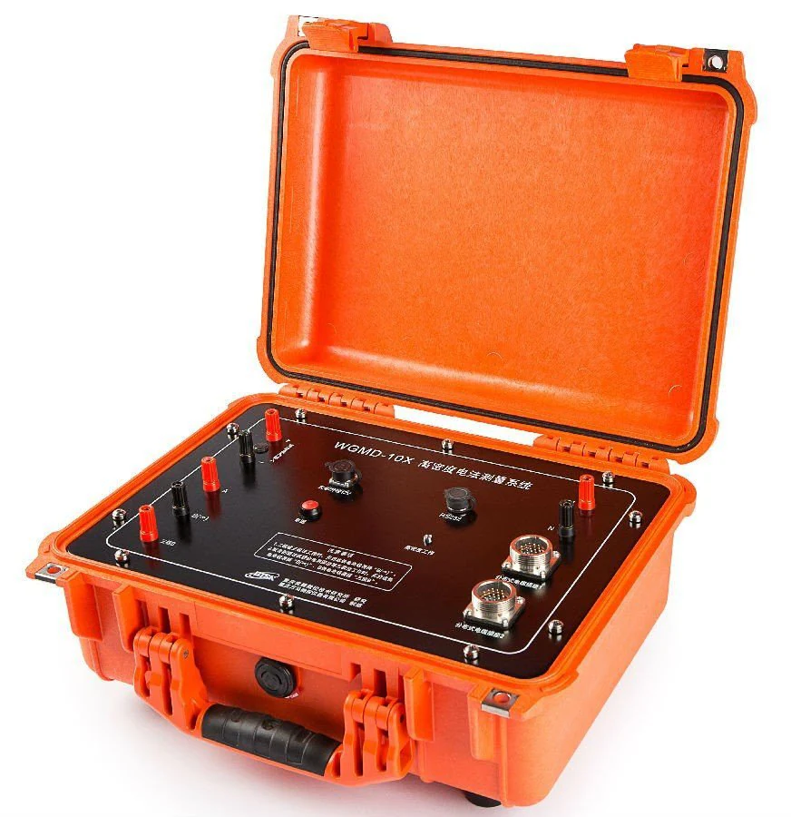 Orange-case WGMD-10X electrical measurement host with survey terminals and cable interfaces